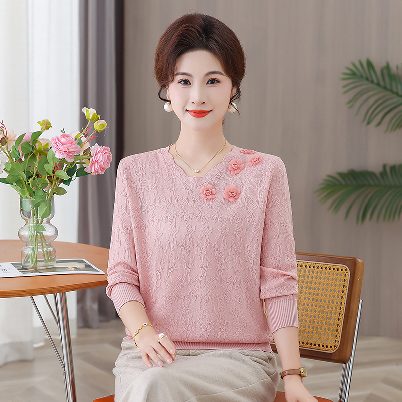 妈妈秋装洋气长袖毛衣上衣中老年时尚春秋新款秋季女装针织打底
