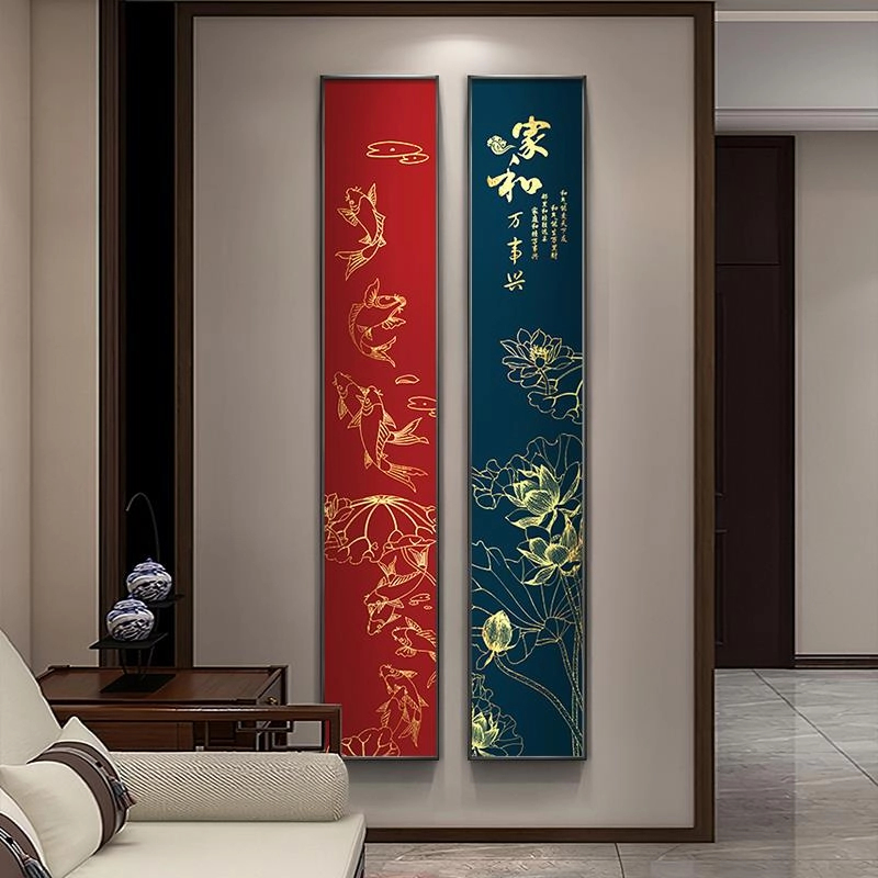 新中式家和万事兴走廊过道玄关挂画窄长条国风手工砂岩肌理装饰画