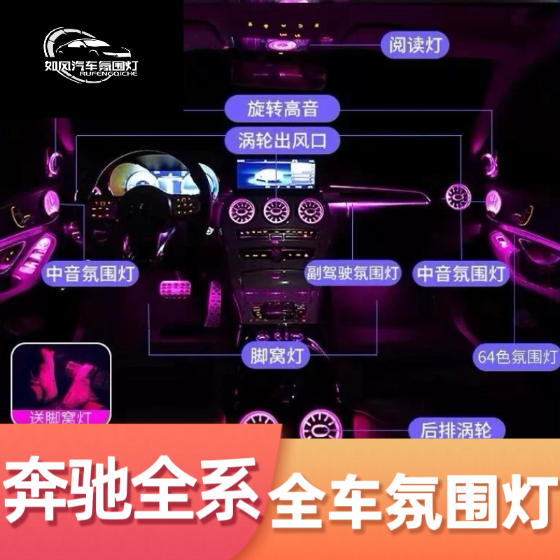 适用于奔驰A级C级E级GLB GLC E300L C200L C260L出风口氛围灯改装