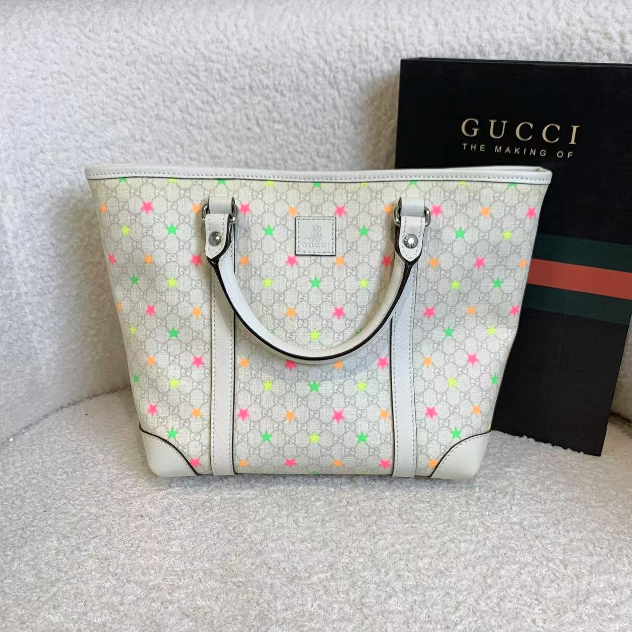 95新 GUCCI/古驰 壹臻/白色星星印花小托特包/97190947