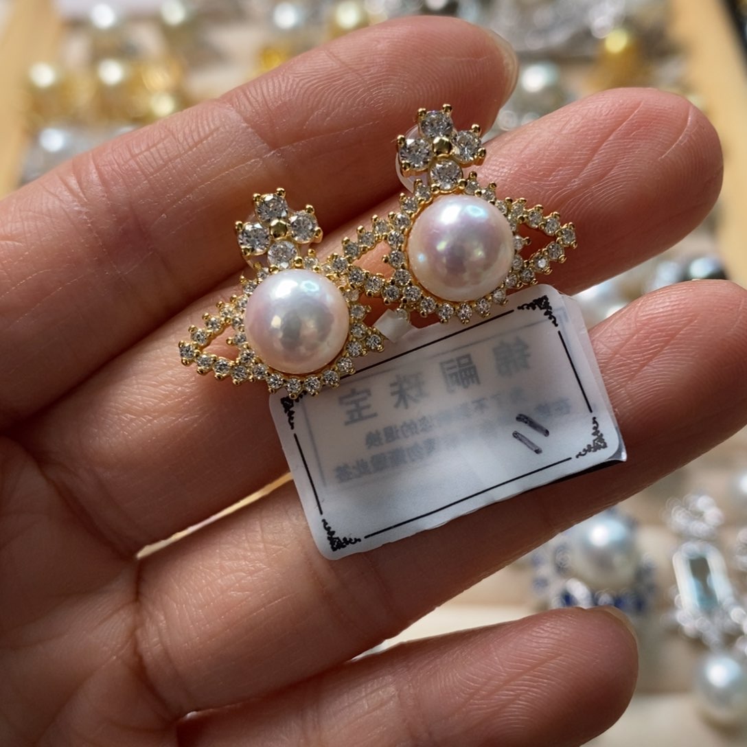 海水珍珠耳饰银S925镶嵌