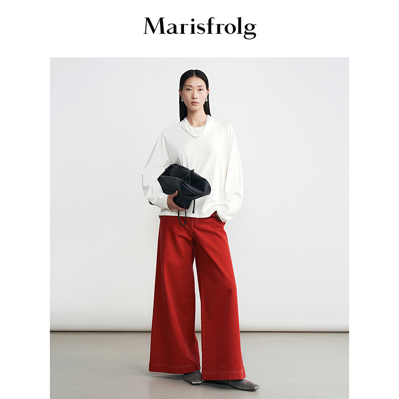 Marisfrolg玛丝菲尔26新款阔腿纯色显瘦休闲牛仔裤子ACGB10385