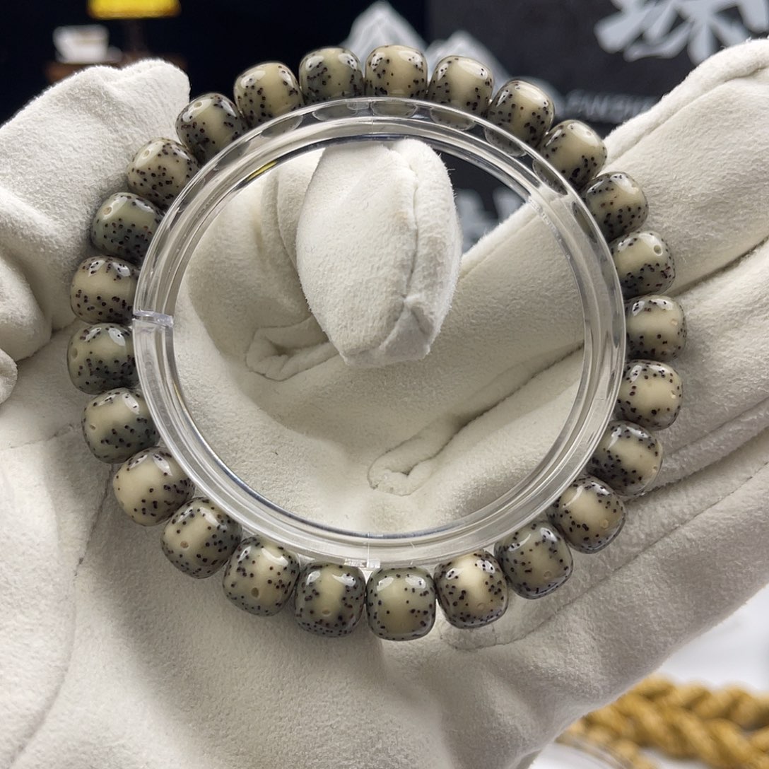 手串星月菩提5石玉帝王绿9×8通体留白同枝正月人工精抛