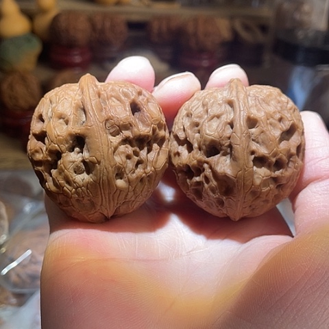 拆***吊坠文玩核桃牡丹纹带彩42