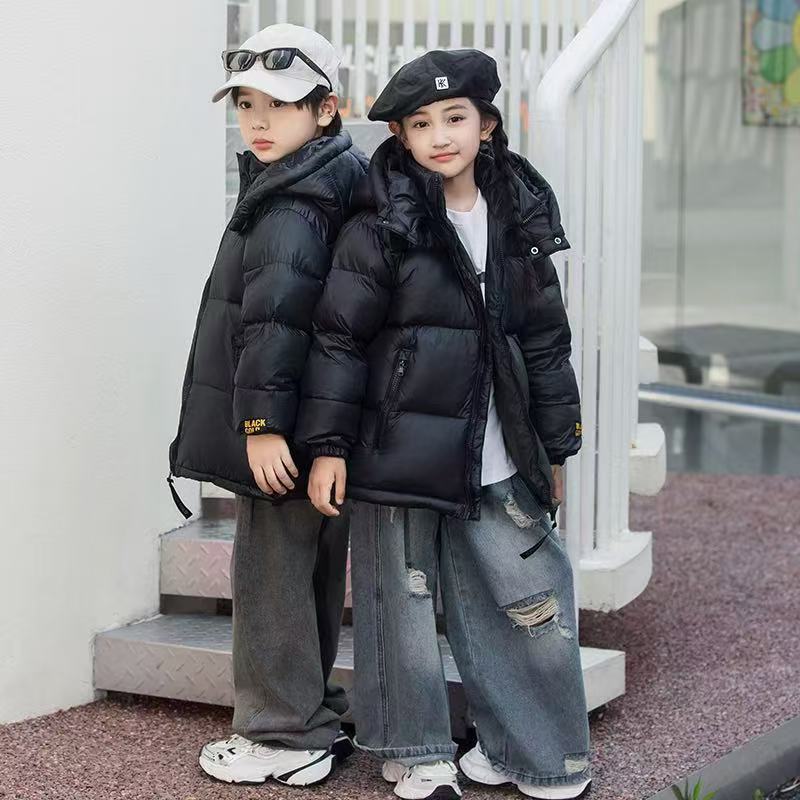  2025升级款110-180亲子黑金标儿童男女同款连帽立领红色外套冬c3