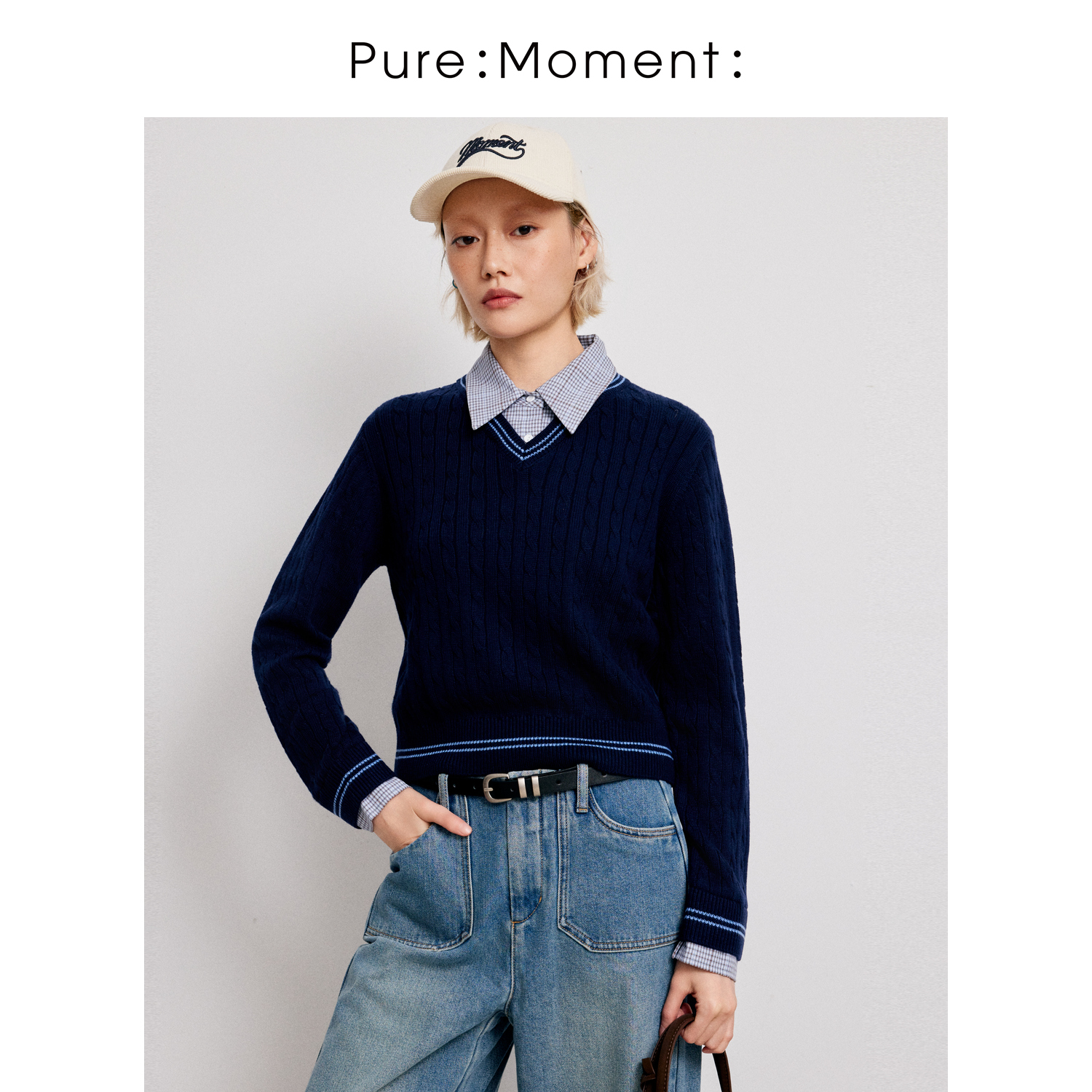 小麦檬Pure:Moment:秋冬学院风假两件修身针织衫4FA136001