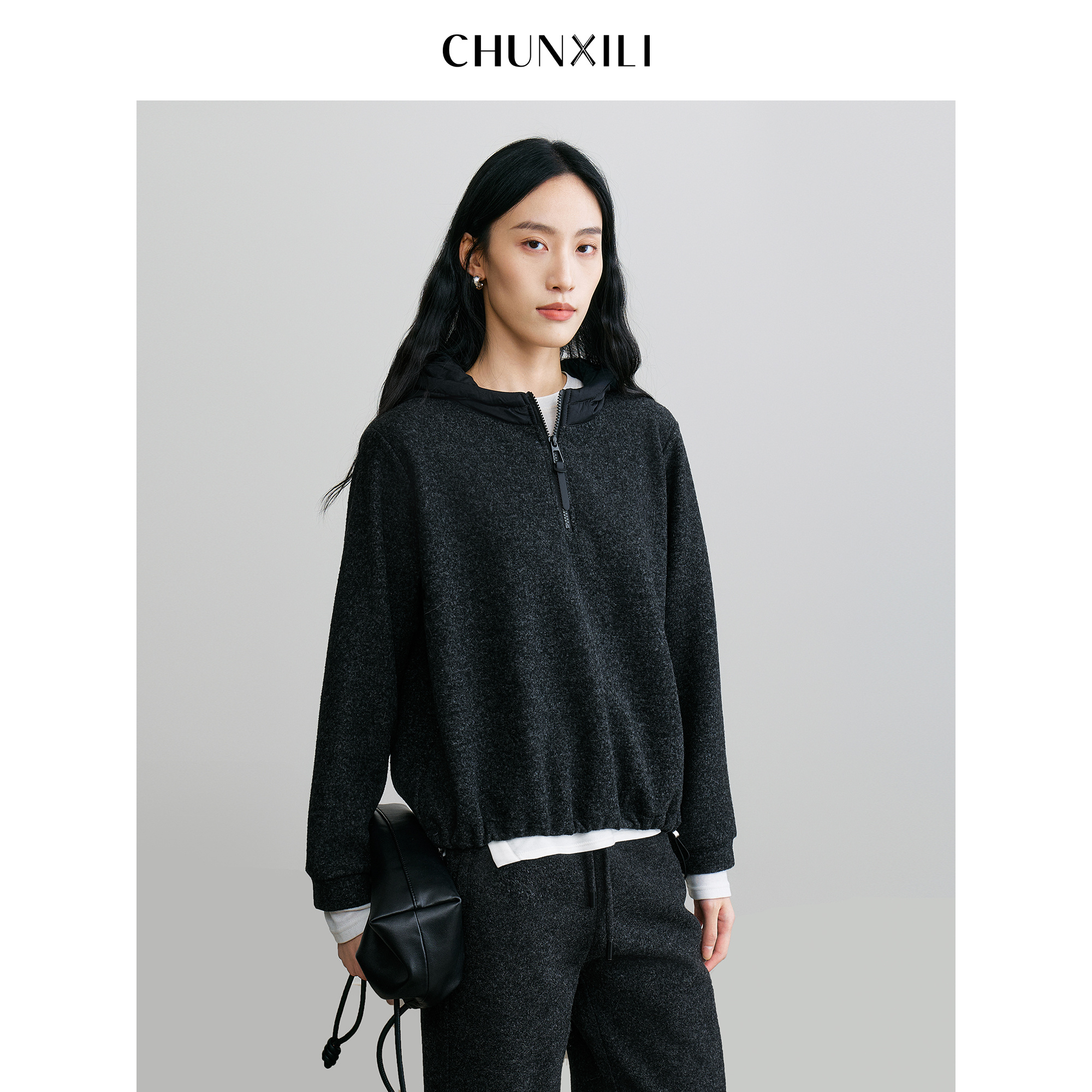 【肯豆帽衫 】CHUNXILI/春熙里    灰色半拉链 休闲 卫衣 D00S54101