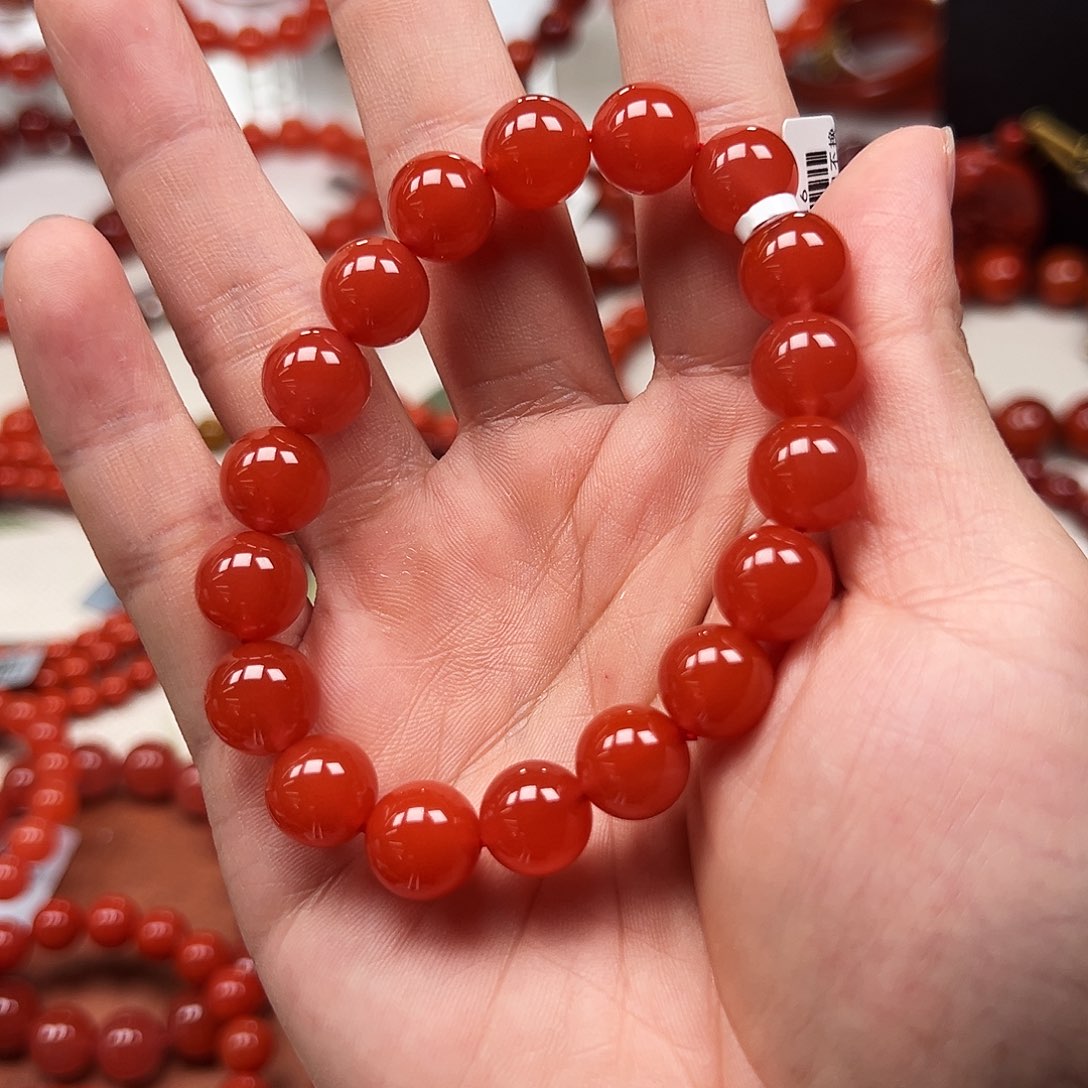 南红玛瑙未镶嵌手串保山料冰红11m