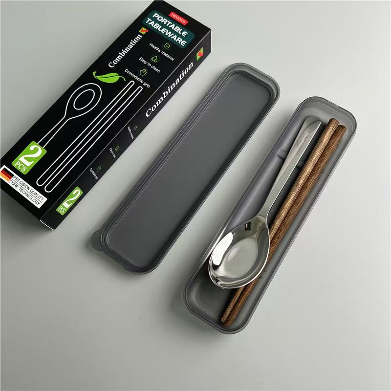 外贸单2件套MEGOES【质感.便携套装】304不锈钢勺、鸡翅木筷