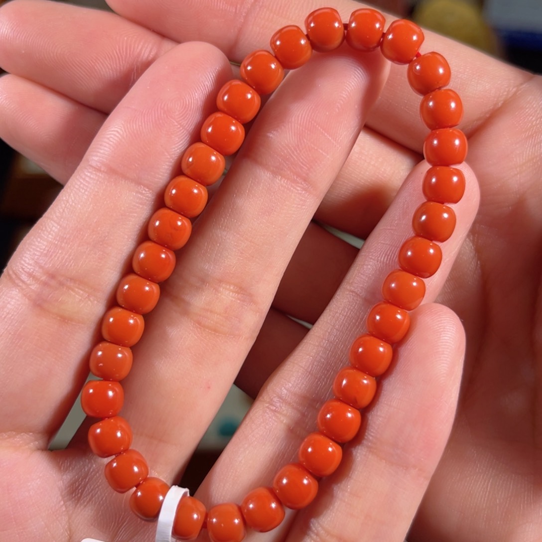 南红玛瑙老南红满色爆肉老型手串6.1左右未镶嵌
