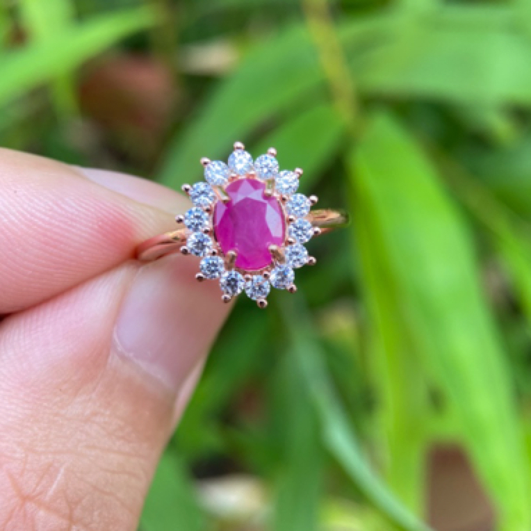 天然红宝石925银戒指