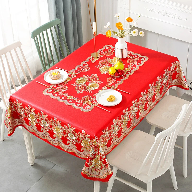 【中国红】家用装桌布PVC防水防油防烫免洗长方形桌台茶几布桌套布