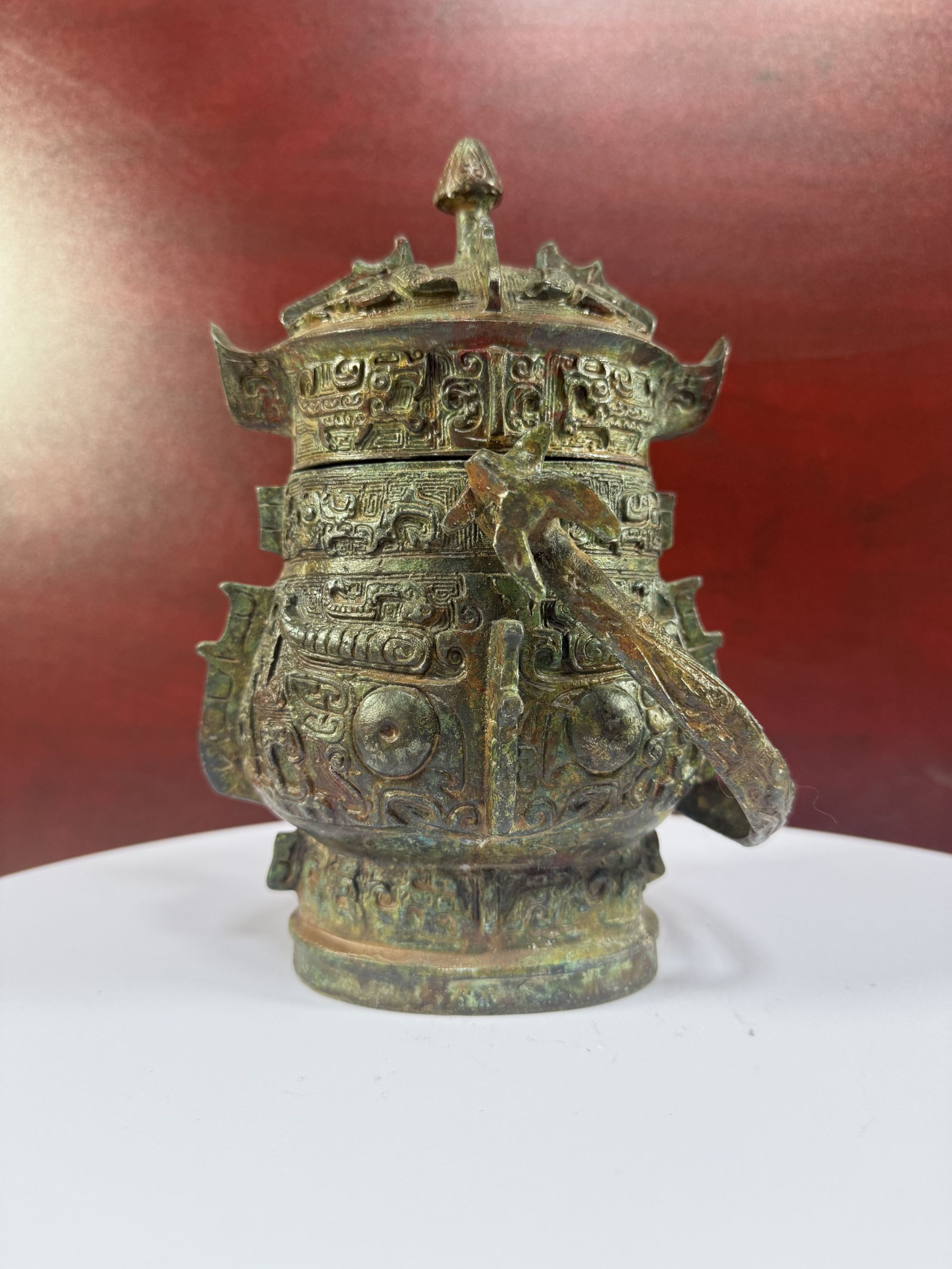 【提梁卣】22*12青铜器摆件仿古做旧工艺品