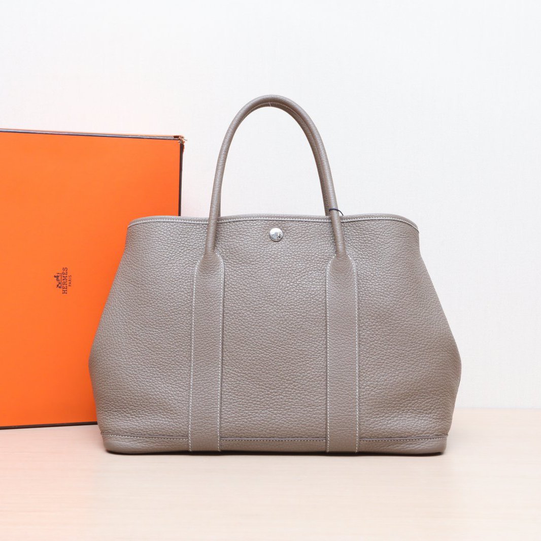 99新 Hermes/爱马仕 【小花Han】花园包 36 大象灰NEG皮 D刻 银扣