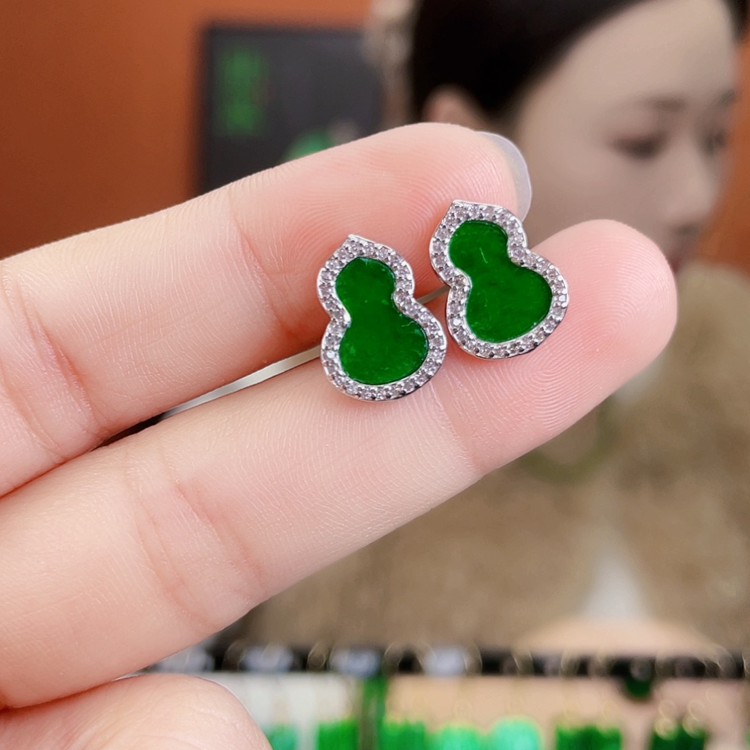 翡翠银S925镶嵌耳饰