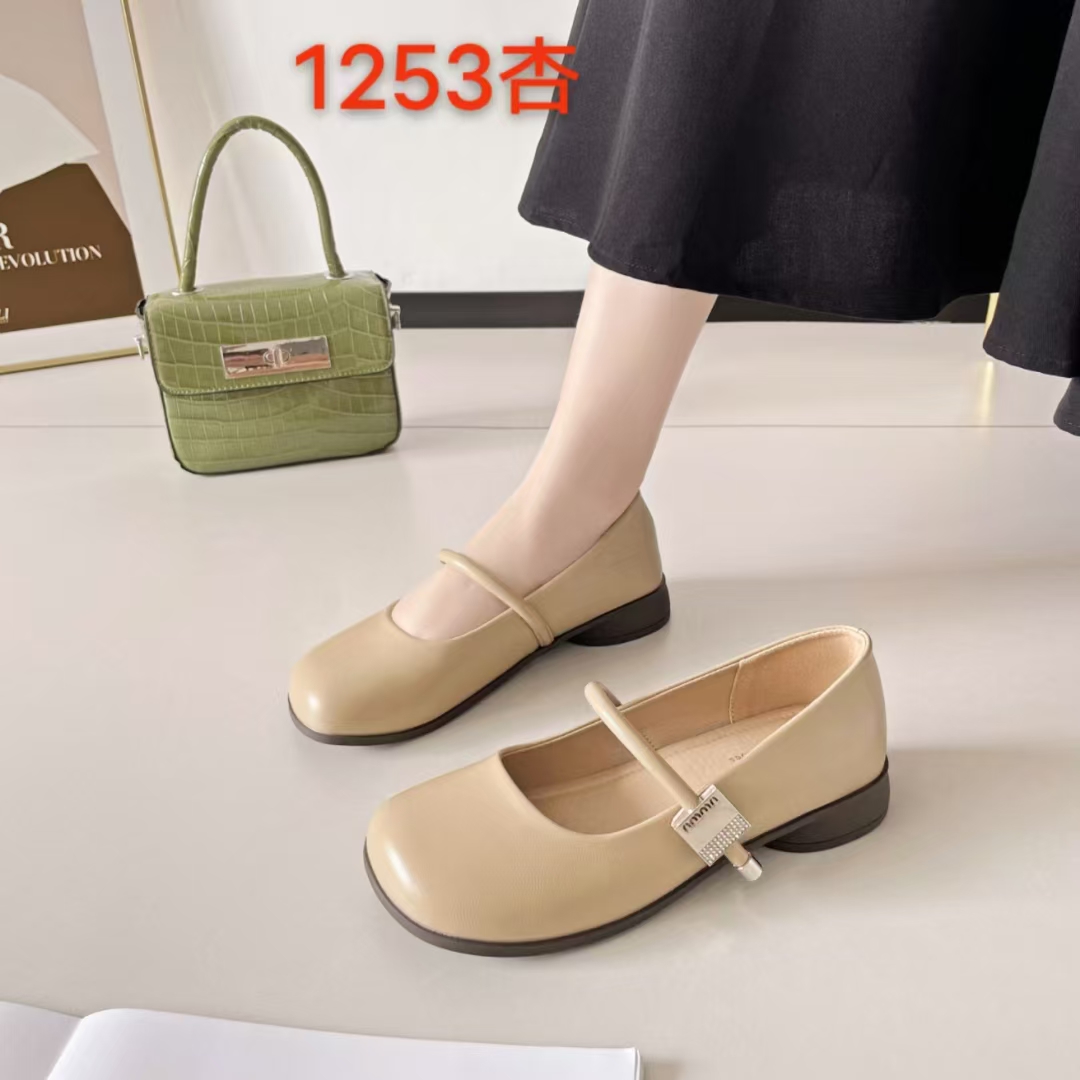 1253法式磨砂皮一脚蹬粗跟夏季单鞋平底百搭皮鞋乐福鞋