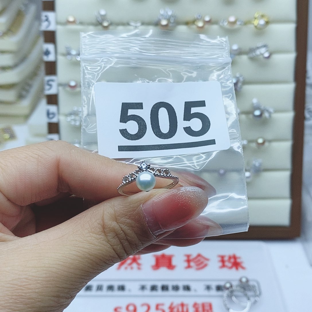淡水珍珠戒指银S925镶嵌是***~505