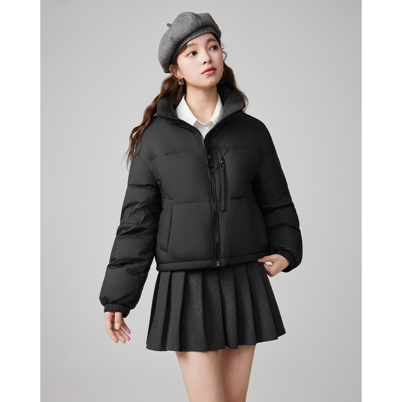 IEF/爱依服2025冬季新款风简约纯色通勤短款保暖羽绒外套流光风