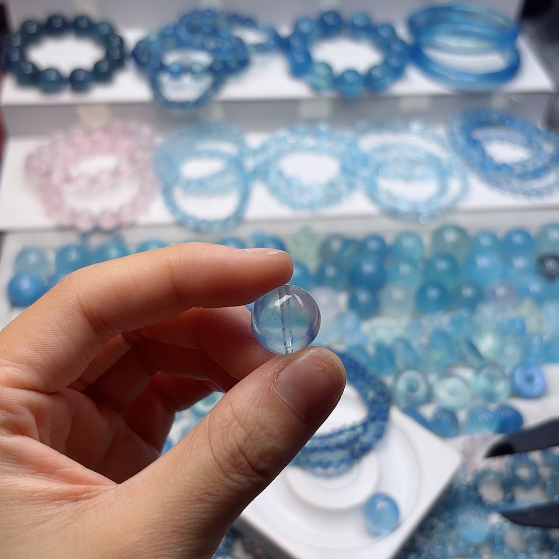 水晶手链未镶嵌海蓝宝单珠特价