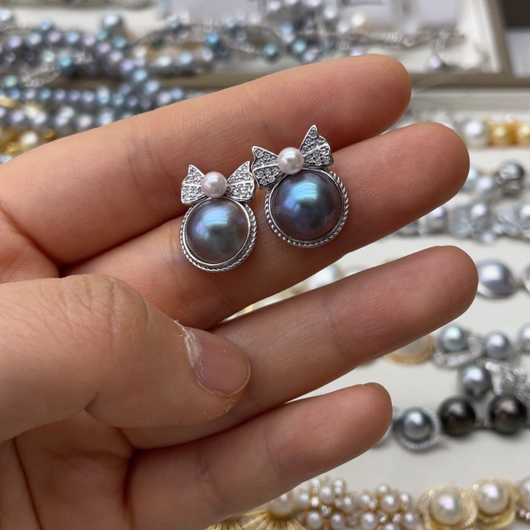 耳饰银S925镶嵌拼合珍珠（马贝珠）