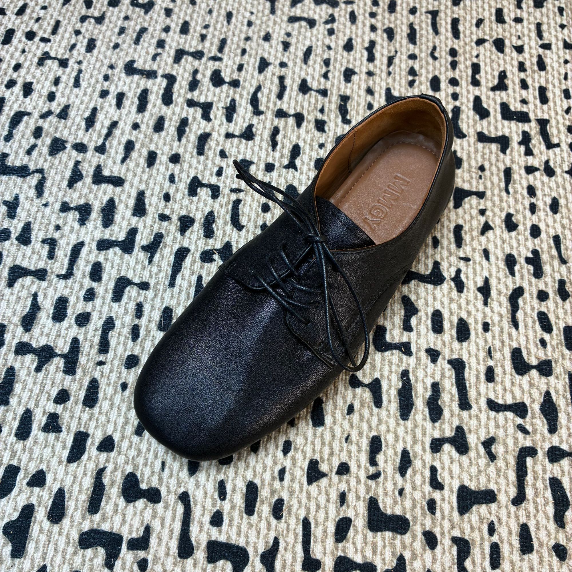 2026早春新款深口防滑单鞋系带羊皮舒适百搭奶奶鞋通勤软皮不磨脚