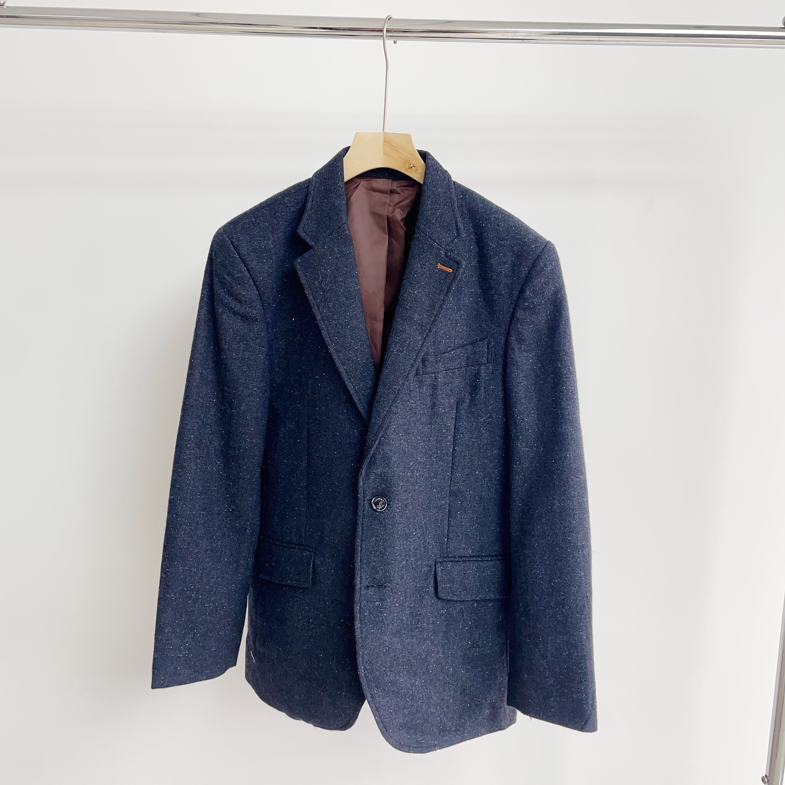 R113 深蓝混花色翻领西装毛呢外套