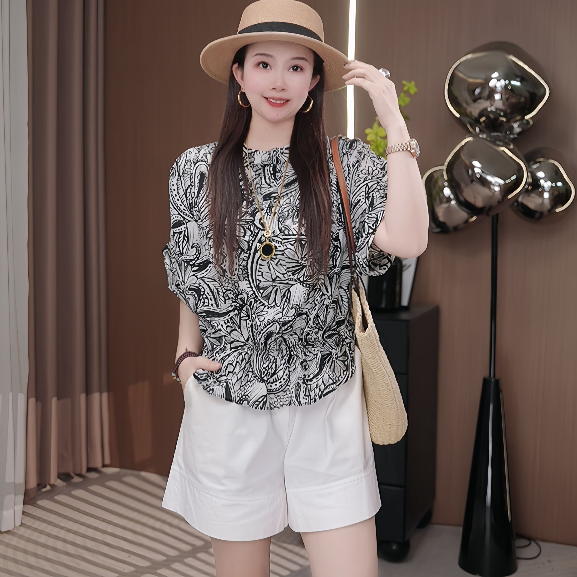 时尚印花衬衫女短袖夏季新款气质宽松显瘦衬衣