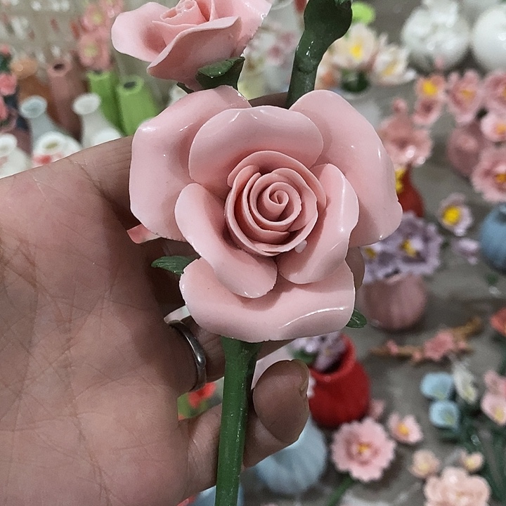 瓷片纯手工陶瓷花摆件瑕