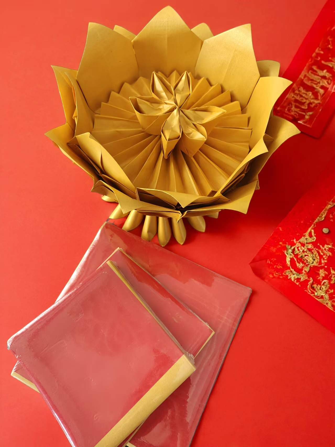 12*15双面加厚留金纸传统手工折纸莲花灯厂家直销（送袋子）