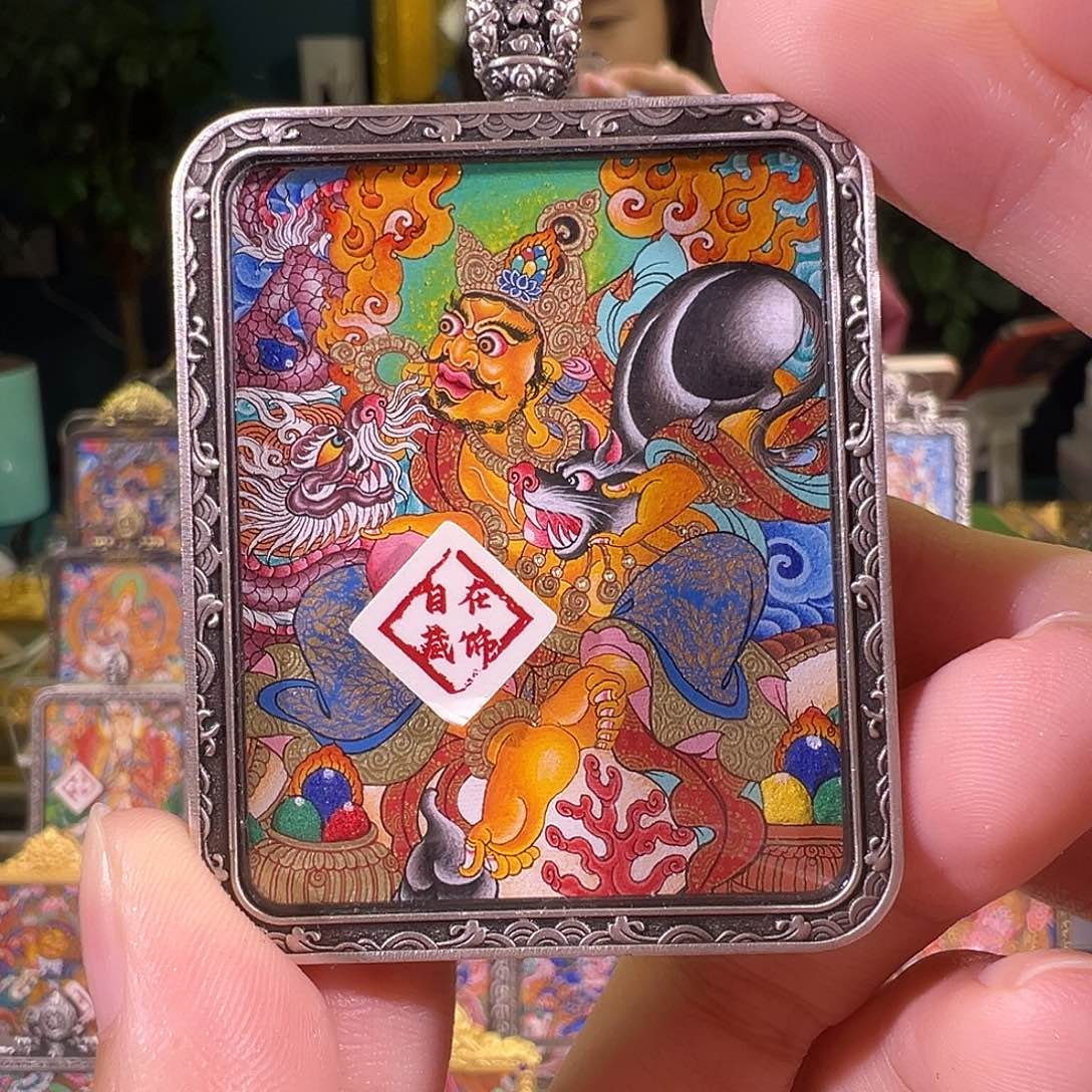 吊坠黄财热贡纯手绘唐卡