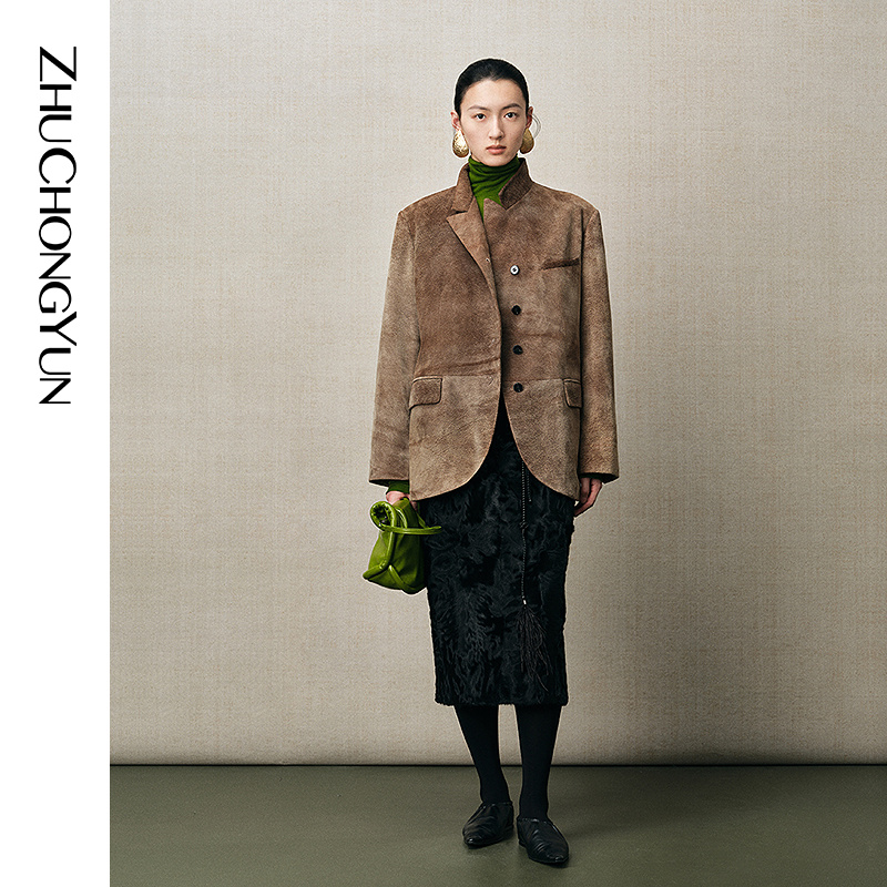 ZHUCHONGYUN冬新款高领抽褶针织上衣修身针织版型C1FZ41951