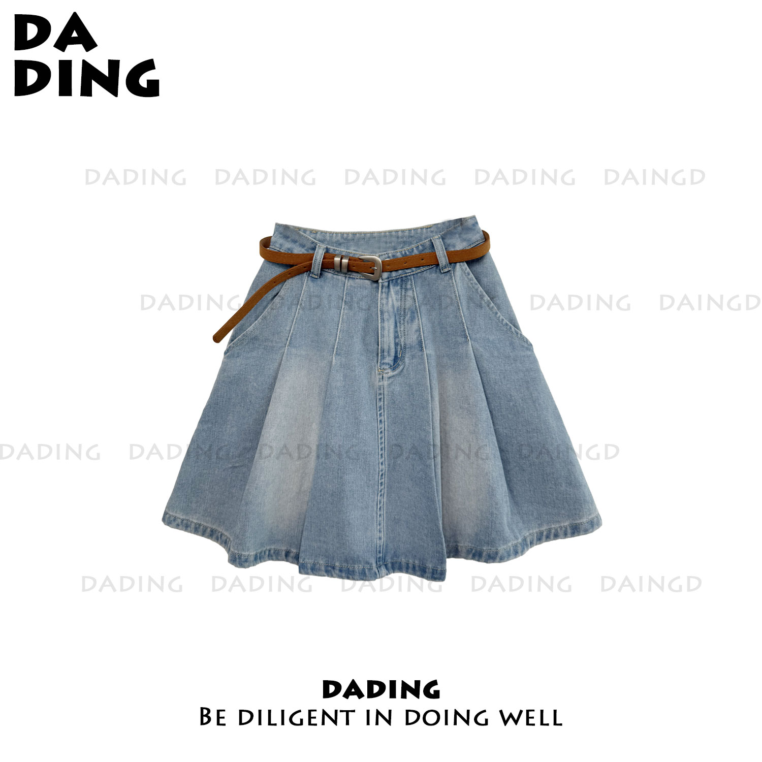 DADING 2025新款高腰百搭牛仔百褶裙 井TW353