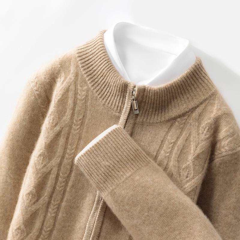 半高领加厚款男士圆领拉链开衫男士宽松秋冬羊绒衫
