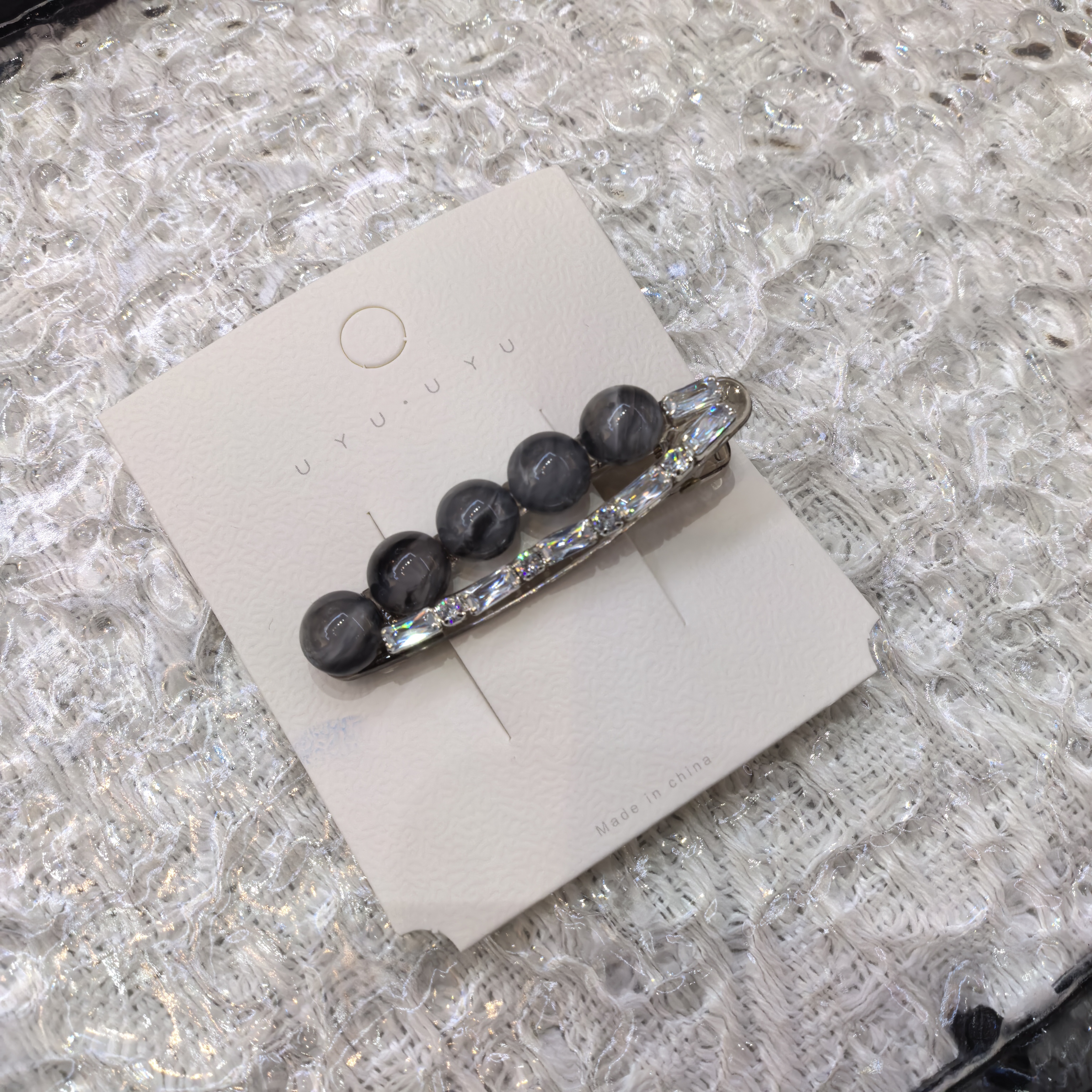 C533灰色珠闪闪边夹