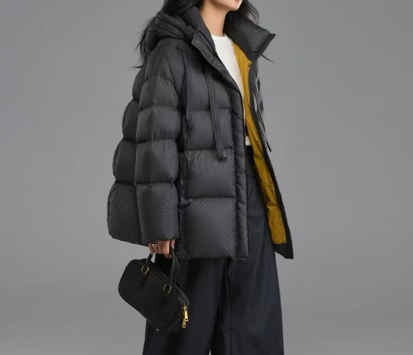 2050号7712#韩系百搭连帽休闲显瘦中长款填充外套