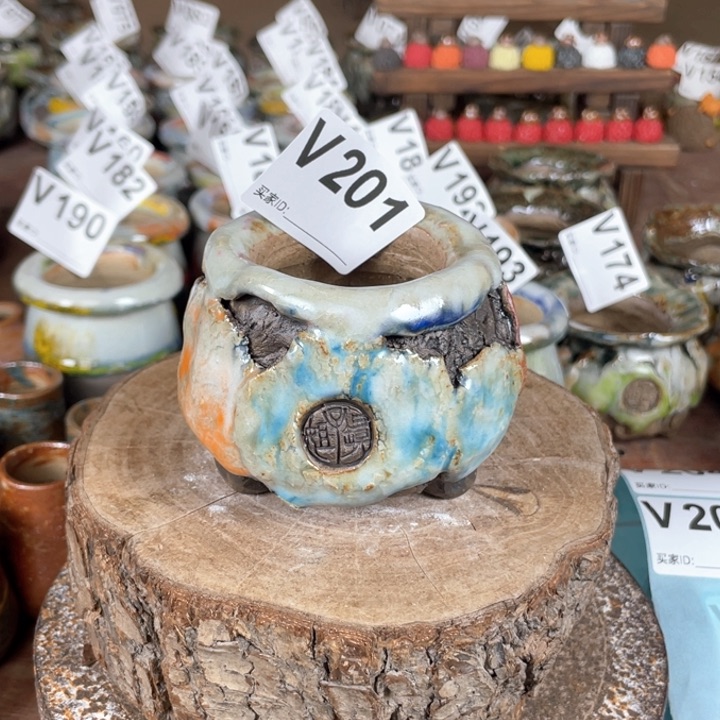 紫砂花盆孤品 不规则油画山石小包子 内口4