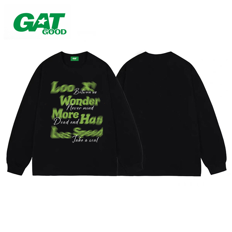 GAT（虚影字母）绿标秋冬款宽松男女同款纯棉重百搭磅潮牌长袖T恤