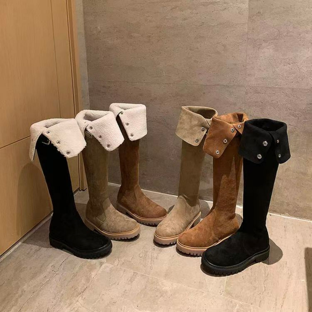 ZHIYU 两种穿法 慵懒随意绒面瘦瘦靴美拉德扣子三个版本3/7cm