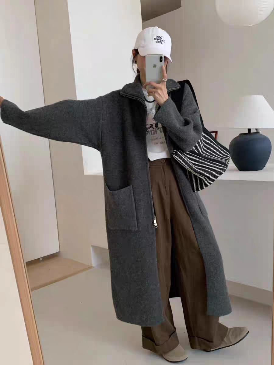 7708慵懒风拉链毛衣开衫针织外套（衣长95）