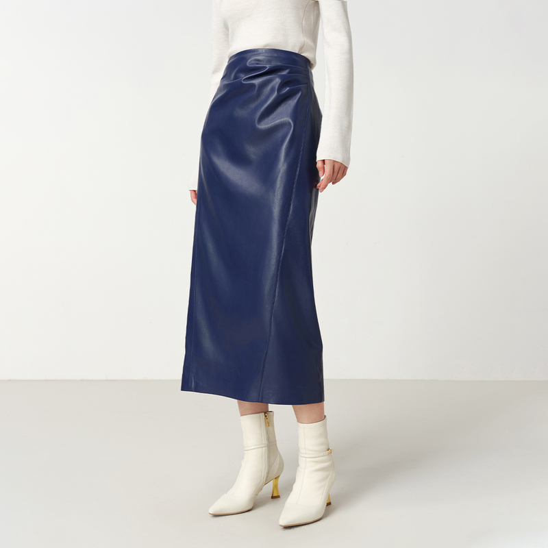 EP雅莹女装 高腰蛋白皮质感包臀裙 新品3517A