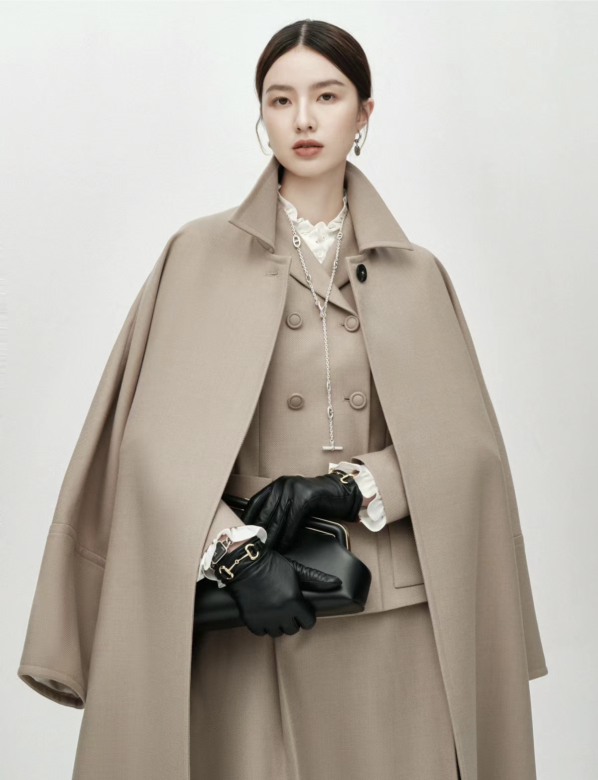 轻熟风飘带领大衣简约设计优雅气质秋冬外套