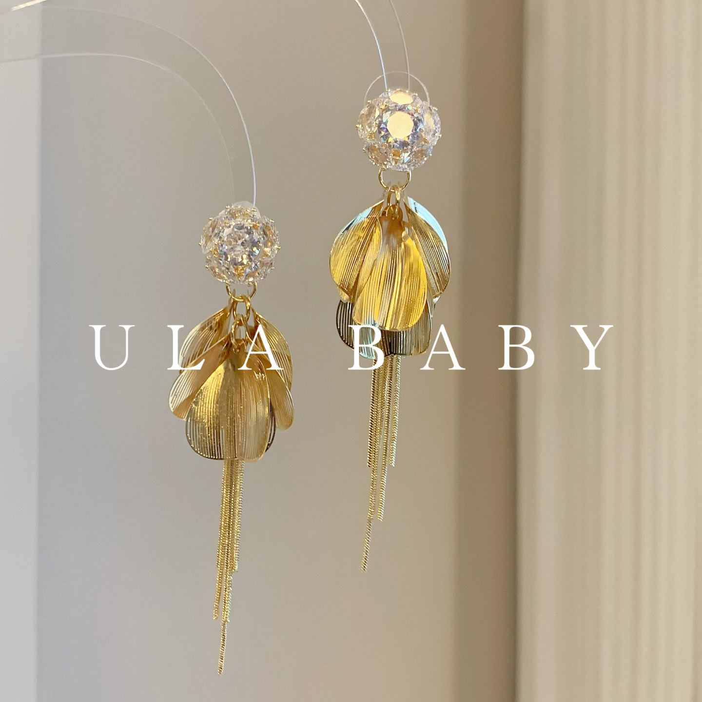 铜合金合成锆石耳饰 【喜儿ula】11-11-7质感流苏镂空超闪耳钉