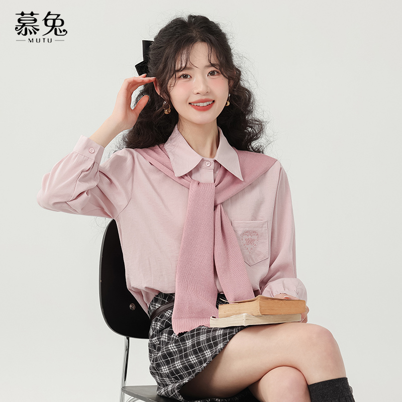 慕兔甜美慵懒风带披肩长袖衬衫女2025春季新款设计感小众休闲上衣
