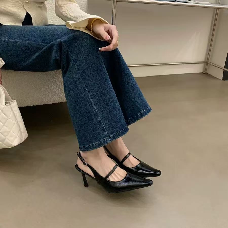 哈哈女鞋 2025春季尖头一字带后空单鞋 5cm 通勤百搭 2025-2