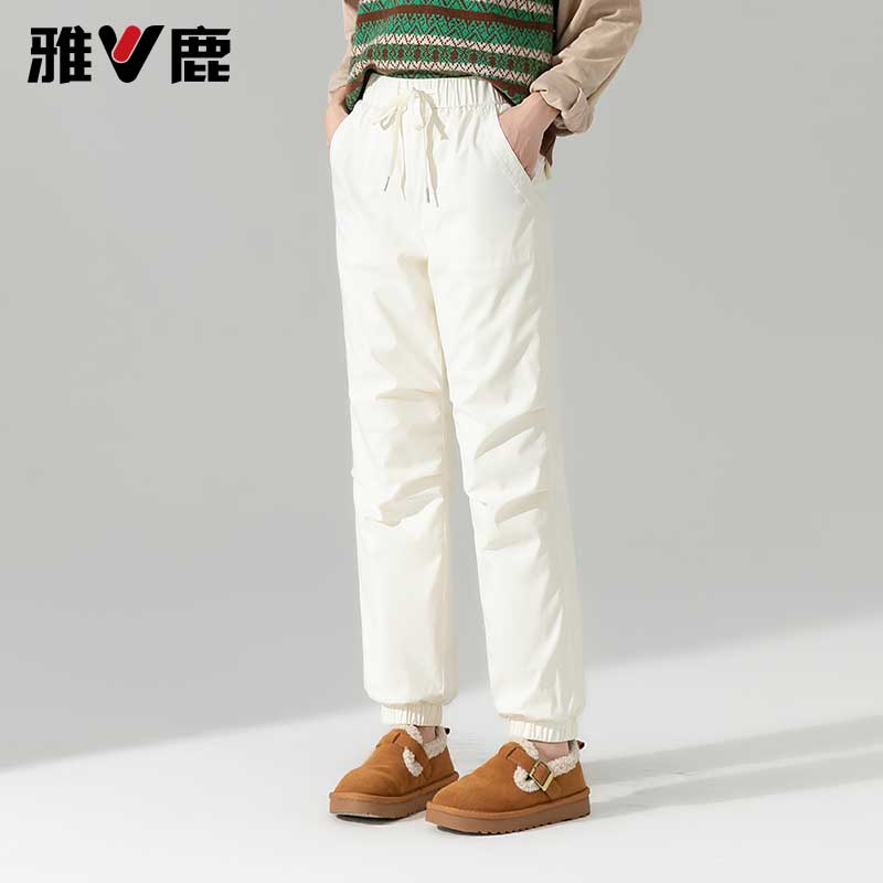 雅鹿2025栋女士外穿松紧腰羽绒裤保暖防寒棉裤显瘦束脚裤