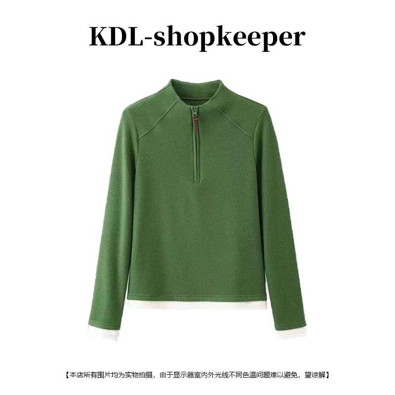 秋冬磨毛保暖半拉链女款拼色长袖显瘦德绒打底衫867/AY