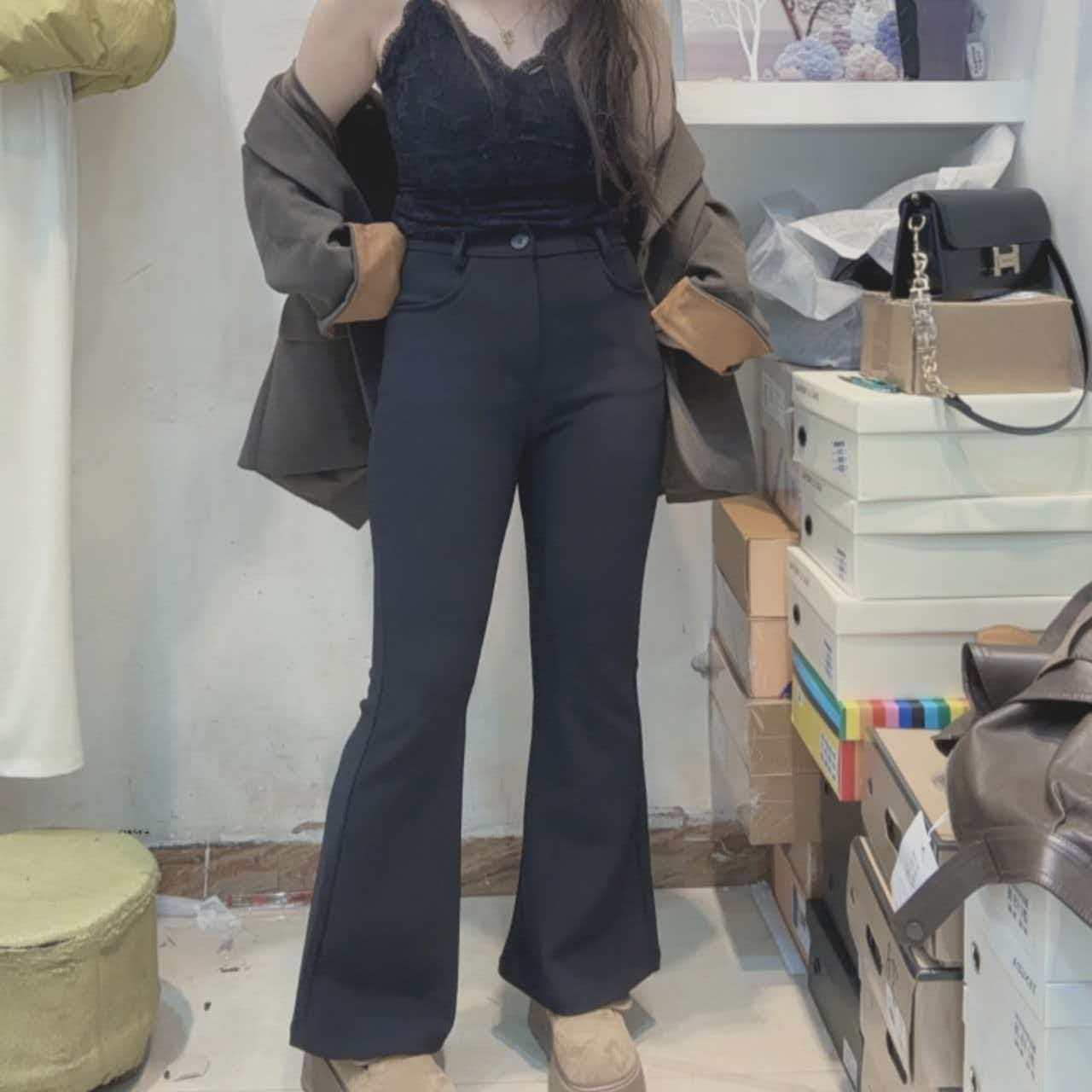 《霞华》2025新款时尚气质百搭高腰小个子微喇西装长裤