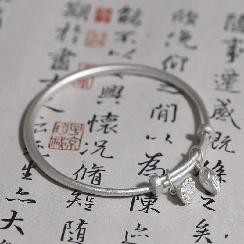 足银手镯 足银古法银两世欢推拉手镯