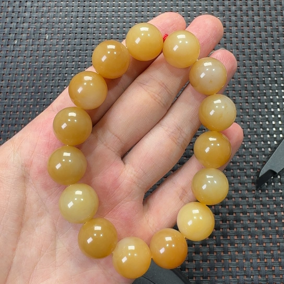 后***家和田玉未镶嵌手镯金山卡14手串