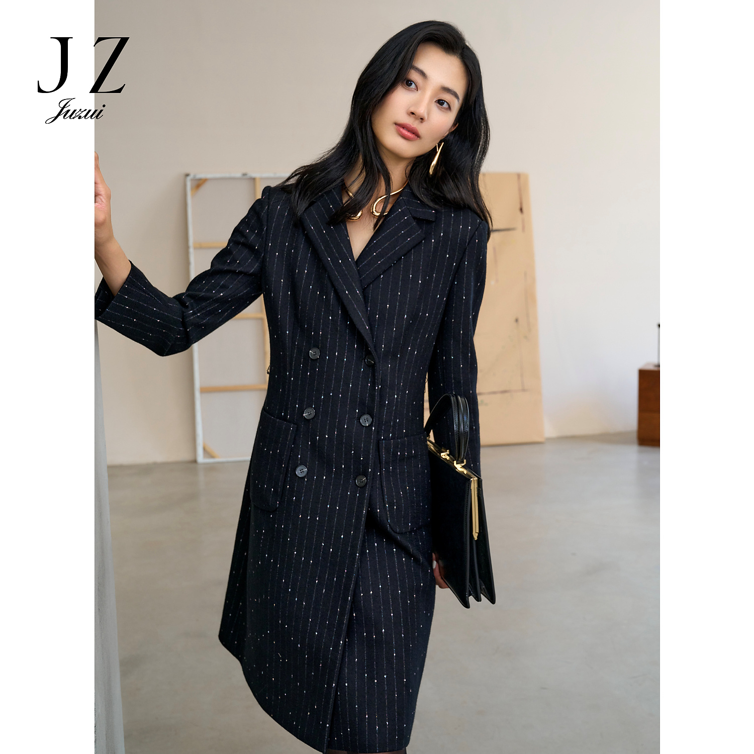 【KK专属】商场同款JZ玖姿JWED50001智美羊毛西装连衣裙女冬季